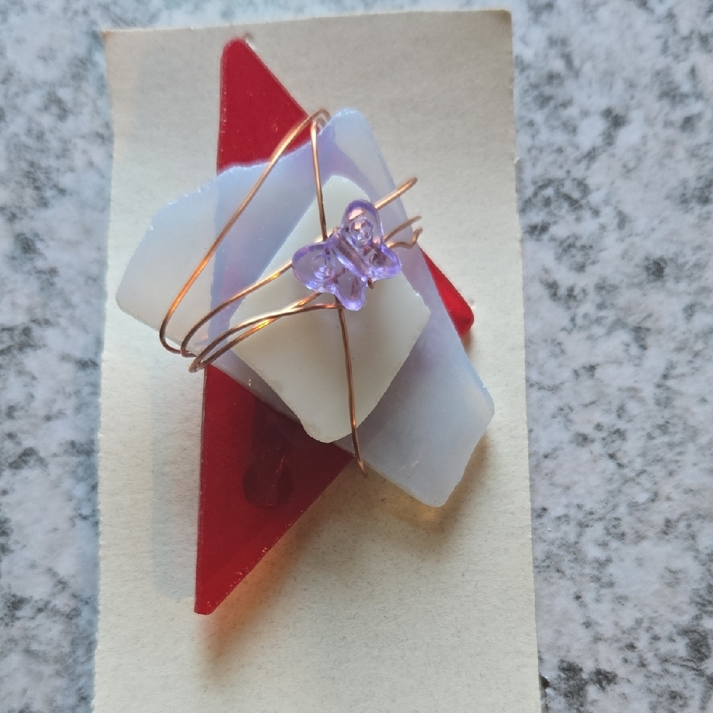 Elegant Hand Crafted Beach Glass With Gold Wire Wrap Brooch
